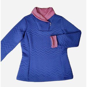 EP New York EPNY Women's S Sweater Royal Blue Quilted Golf Preppy Cowl Neck LS